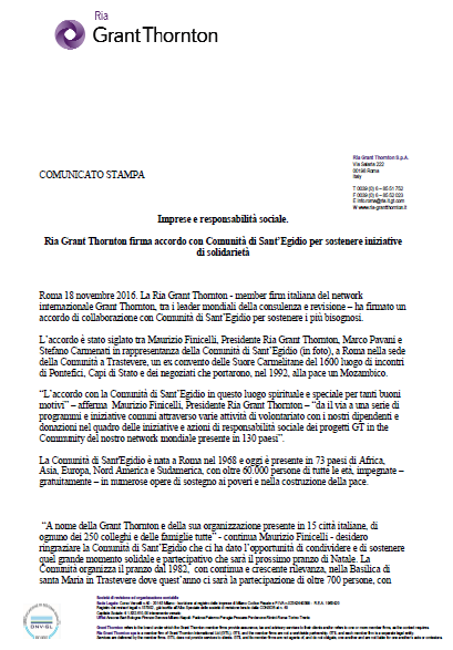 Comunicato Stampa Ria GT - Sant'Egidio